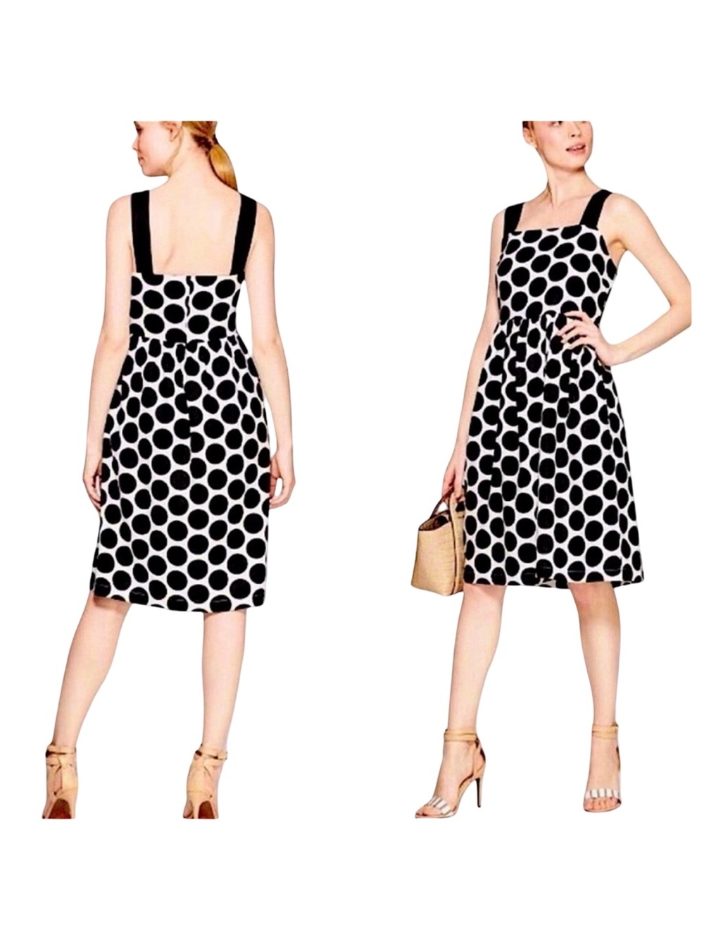 NWT Who What Wear Dress S Black White Polka Dot Linen Blend Sundress retro chic - Picture 3 of 5